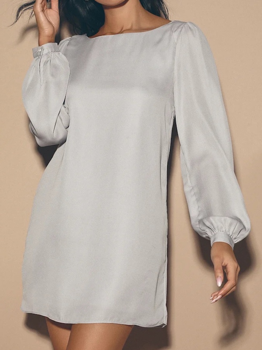 Lulu's Light Gray Long-Sleeve Shift Dress